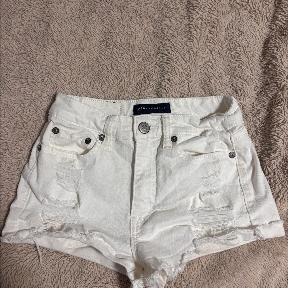 Aeropostale White Jean Shorts Distressed High-Waisted
